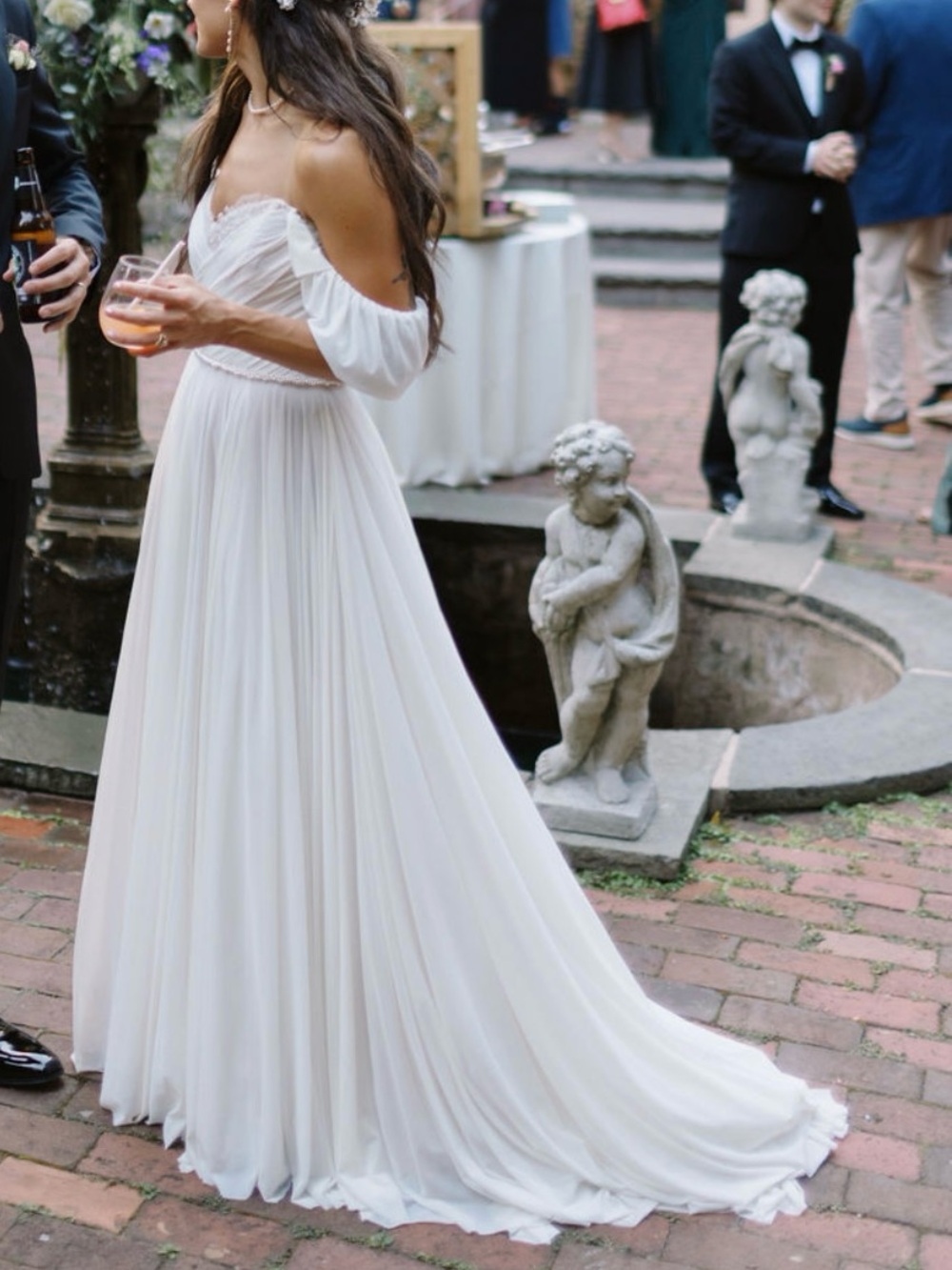 CUSTOMIZED/ALTERED  - Wtoo by Watters Miles V Neck Ruched Sleeve Wedding Gown